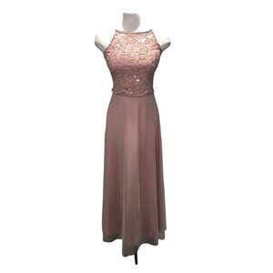 Chiffon Lace Dusty Pink Long Formal Prom Evening Wear Formal Dress Sz Medium Wom